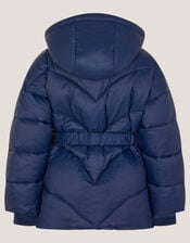 Belted Puffer Jacket, Blue (NAVY), large