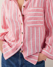 Tyra Linen-Blend Stripe Shirt, Pink (PINK), large