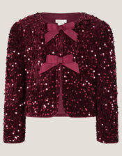 Velvet Sequin Bow Jacket, Red (BURGUNDY), large