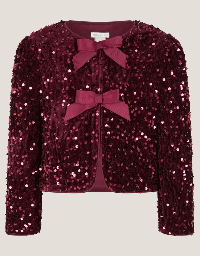 Velvet Sequin Bow Jacket, Red (BURGUNDY), large