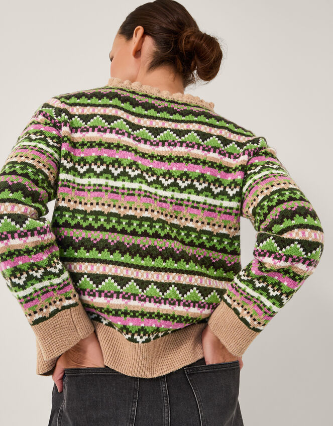 Fira Fair Isle Jumper, Green (GREEN), large