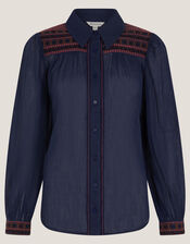 Felicity Embroidered Cotton Shirt, Blue (NAVY), large