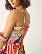 Iris Floral Print Bandeau Midi Dress, Orange (CORAL), large