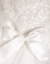 Short Sleeve Lacy Sequin Jumpsuit, Ivory (IVORY), large