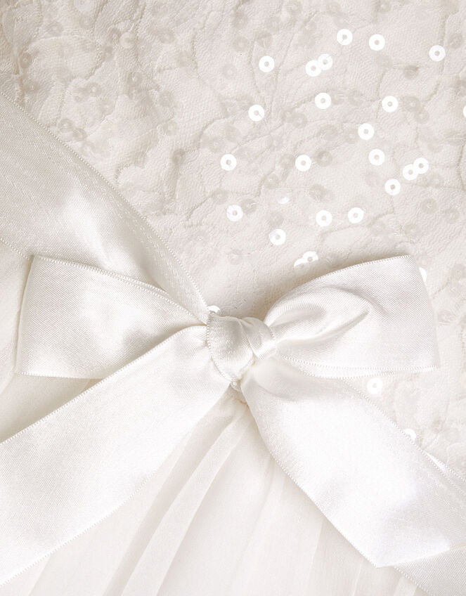 Short Sleeve Lacy Sequin Jumpsuit, Ivory (IVORY), large