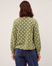 Kalani Geometric Jersey Blouse, Green (KHAKI), large