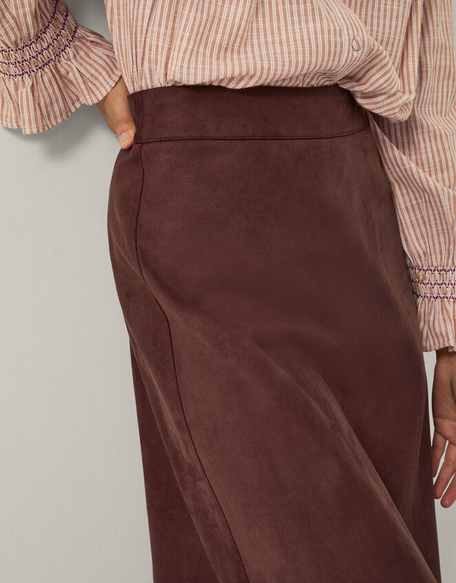 Rowan A-Line Faux Suede Midi Skirt, Brown (CHOCOLATE), large