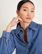 Alana Shirt Zip Denim Dress, Blue (DENIM BLUE), large