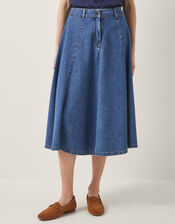 Sara Denim A-Line Midi Skirt, Blue (DENIM BLUE), large