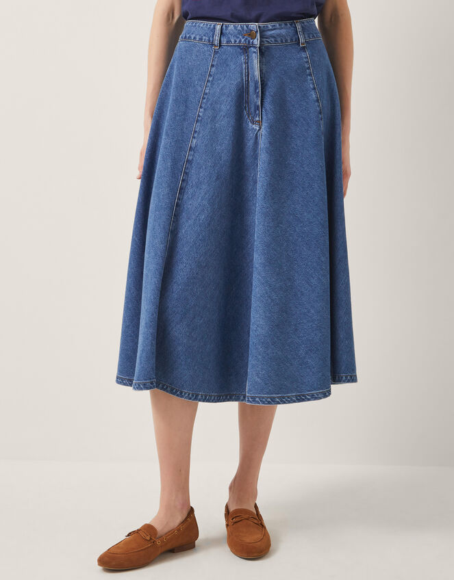 Sara Denim A-Line Midi Skirt, Blue (DENIM BLUE), large