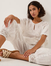 Rani Schiffly Embroidered Cotton Joggers, Ivory (IVORY), large