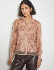 Gwen Sheer Sequin Shirt, Pink (PINK), large