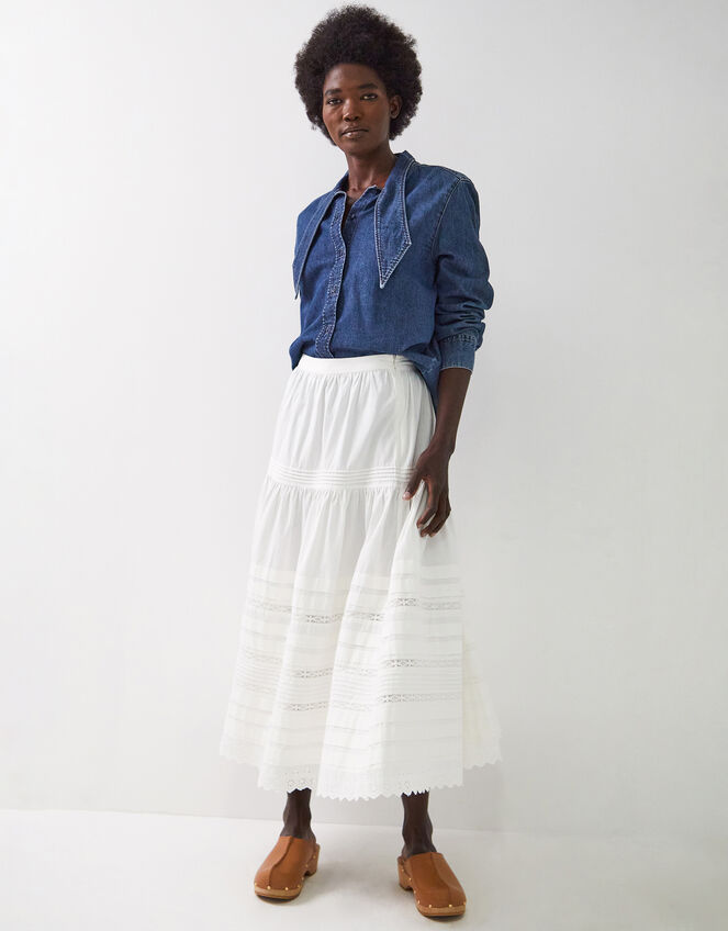 East Betsy Broderie Midi Skirt, Ivory (IVORY), large