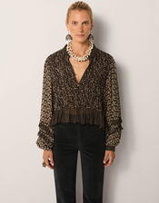 Maison Hotel Catalina Frilly Mix Print Blouse, Black (BLACK), large