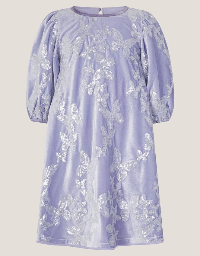 Sequin Butterfly Velvet Party Dress, Purple (LILAC), large