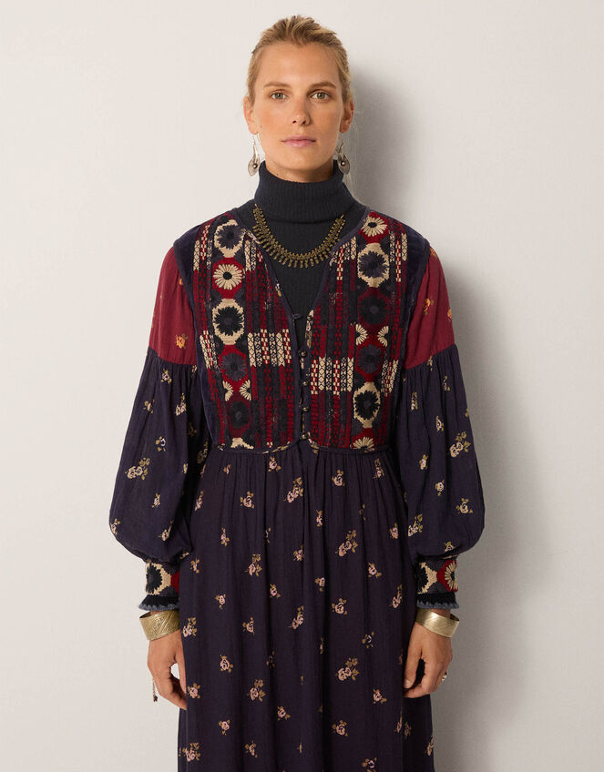 Maison Hotel Ginevra Embroidered Floral Print Midi Dress, Blue (BLUE), large