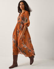 Georgie Botanical Print Midi Dress, Copper (COPPER), large