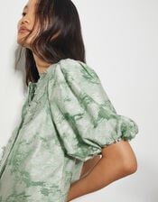 Josie Puff Sleeve Floral Jacquard Top, Green (SAGE), large