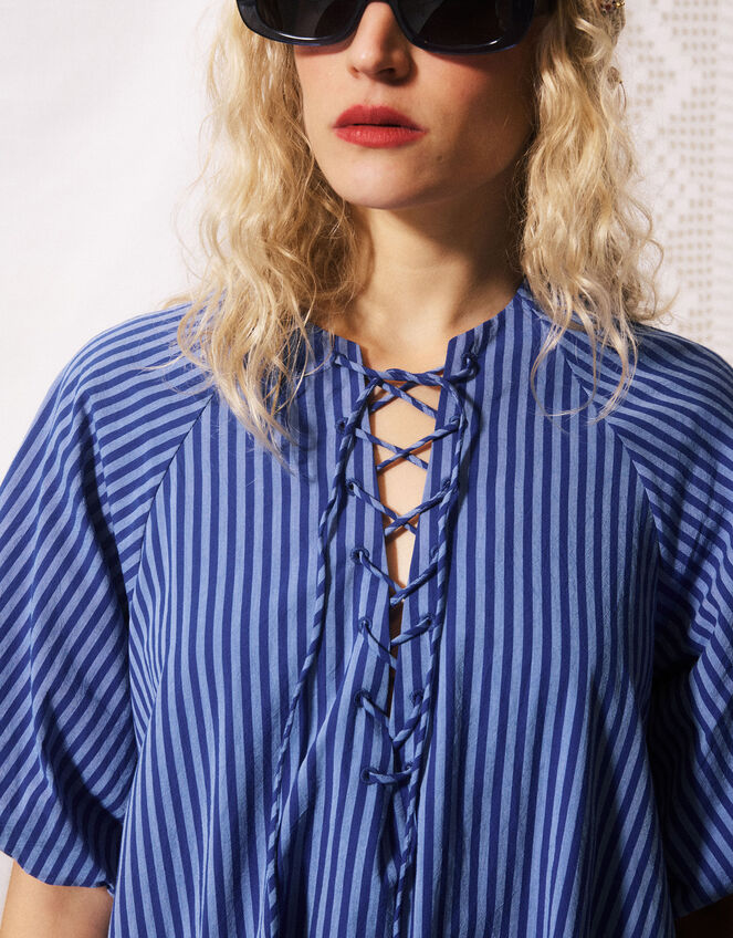 FRNCH Assunta Puff Sleeve Stripe Maxi Dress, Blue (BLUE), large