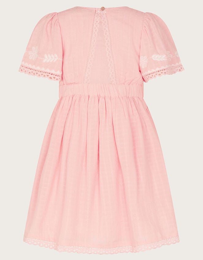 Floral Embroidered Short Sleeve Dress, Pink (PINK), large