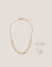 Pearly Flower Jewellery Set, Gold (GOLD), large