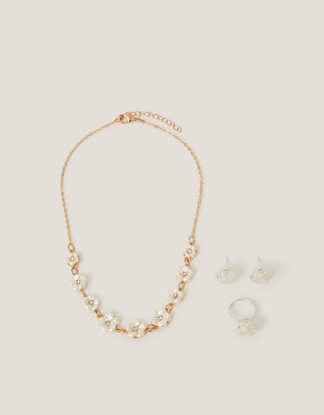 Pearly Flower Jewellery Set, Gold (GOLD), large