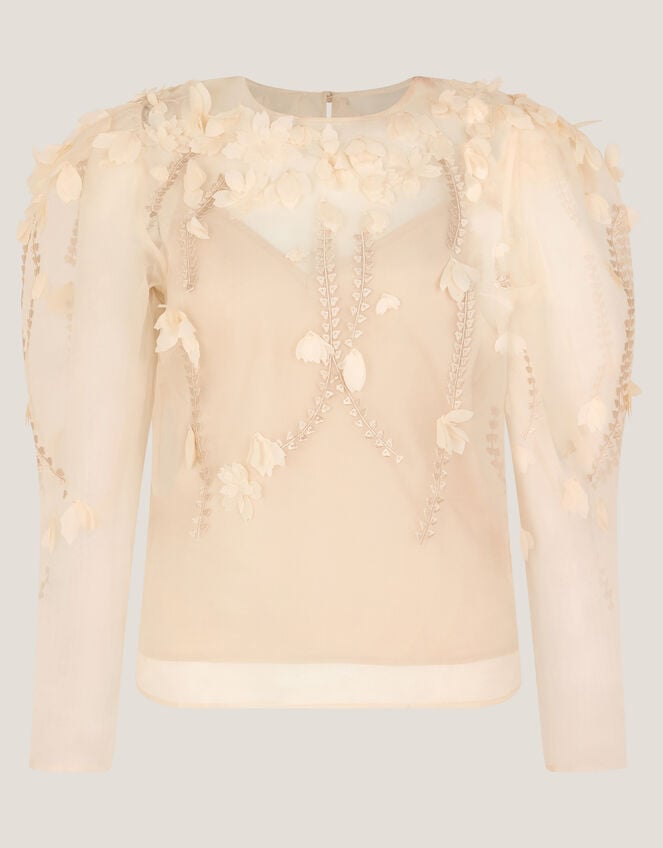 Gwen Floral Appliqué Organza Top, Cream (CREAM), large