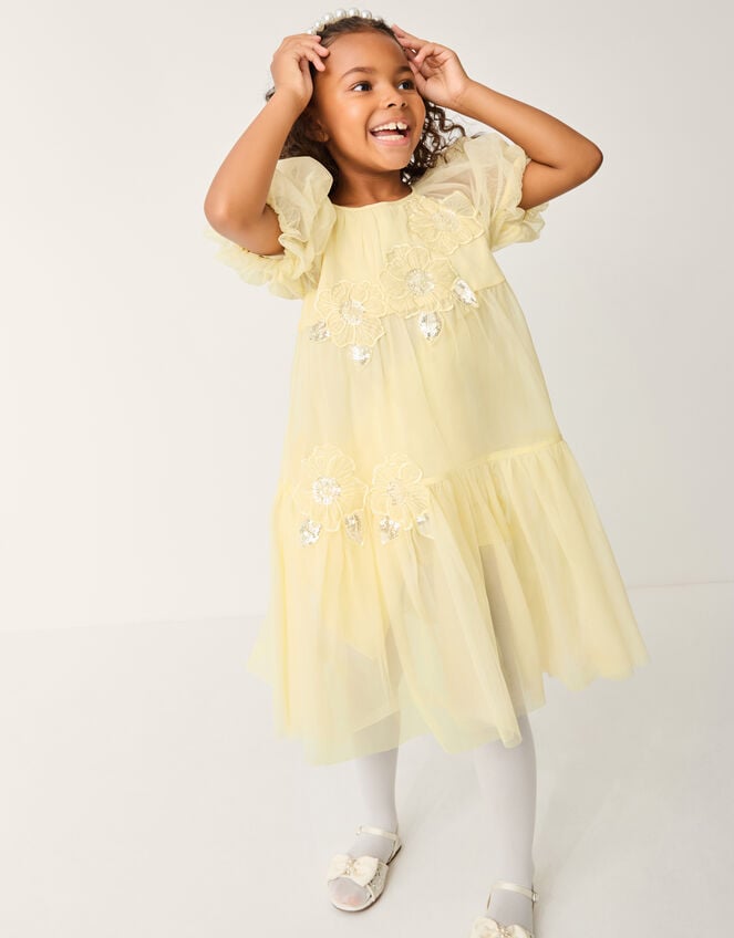 Leila Floral Embellished Party Dress, Yellow (LEMON), large