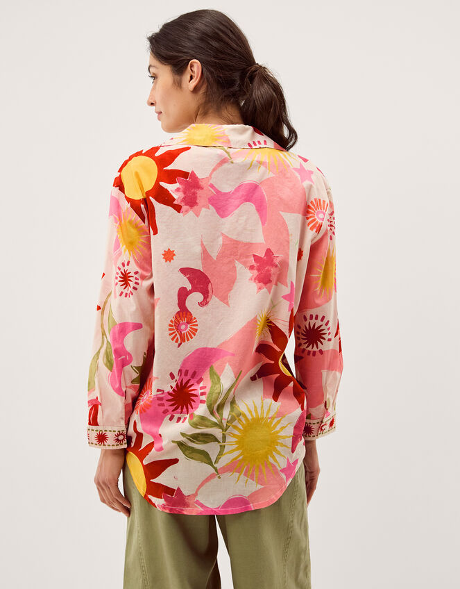 Anissa Sun Print Cotton Shirt, Ivory (IVORY), large