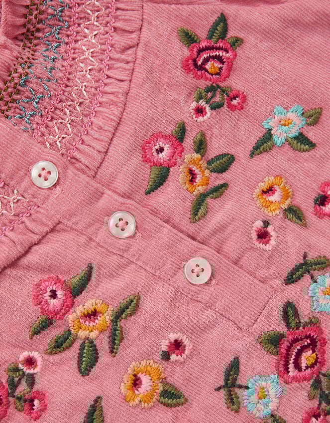 Floral Embroidered Corduroy Dress, Pink (PINK), large