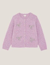 Rhinestone Bow Embellished Cardigan, Purple (PURPLE), large