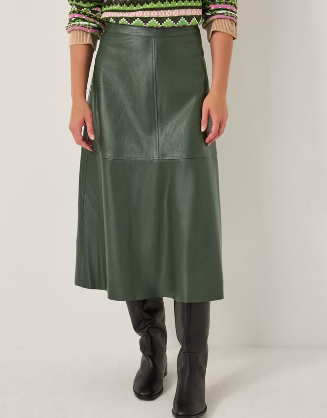 Pippa Faux Leather Midi Skirt, Green (GREEN), large