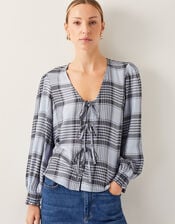 Ava Tie-Front Check Blouse, Blue (PALE BLUE), large