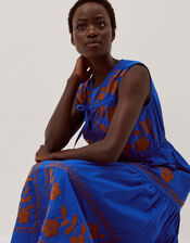Madison Sleeveless Embroidered Midi Dress, Blue (COBALT), large