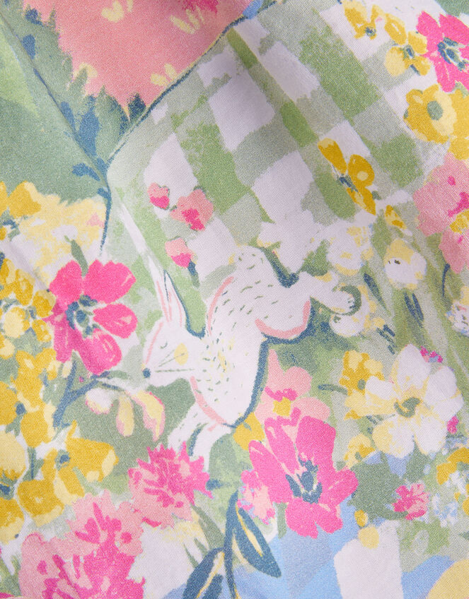 Bunny Scene Puff Sleeve Dress, Yellow (YELLOW), large