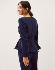 Erin Belted Peplum Jacket, Blue (NAVY), large