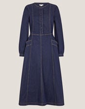 Vivian Button Denim Midi Dress, Blue (INDIGO), large
