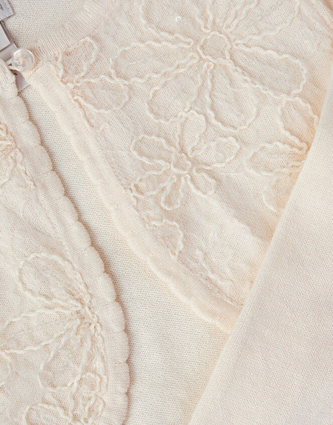 Sequin Flower Embellished Cardigan, White (WARM IVORY), large