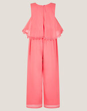 Leia Lace Trim Tier Playsuit, Orange (CORAL), large