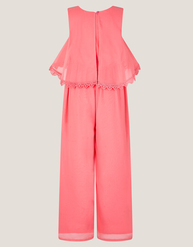 Leia Lace Trim Tier Playsuit, Orange (CORAL), large