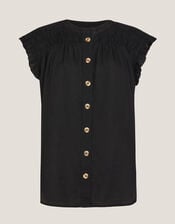Evelyn Sleeveless Smocked Top, Black (BLACK), large
