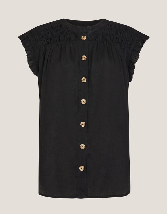Evelyn Sleeveless Smocked Top, Black (BLACK), large