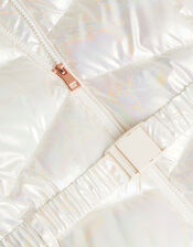 Iridescent Puffer Hooded Gilet, Ivory (IVORY), large