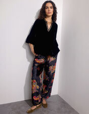 East Lucille Wide Leg Velvet Trousers, Black (BLACK), large