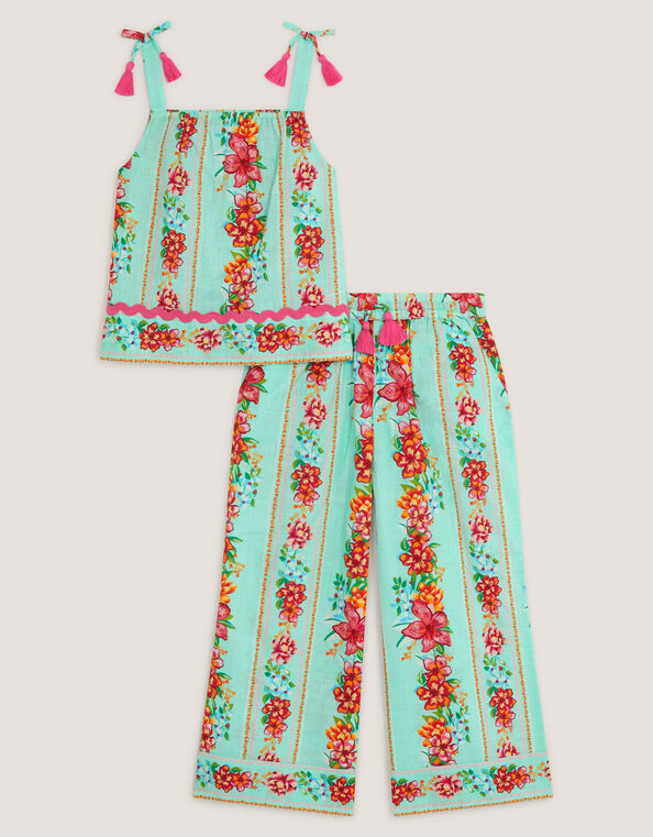 Vintage Floral Tank Top & Trousers Set, Blue (AQUA), large