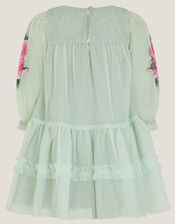 Baby Peony Embroidered Tulle Party Dress, Green (SAGE), large