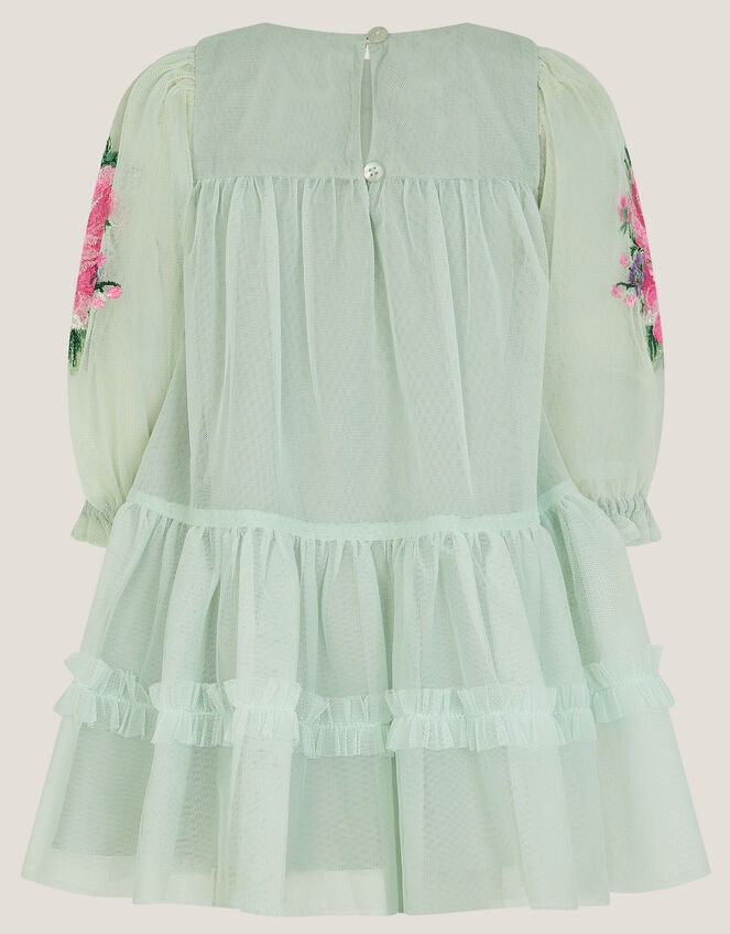 Baby Peony Embroidered Tulle Party Dress, Green (SAGE), large