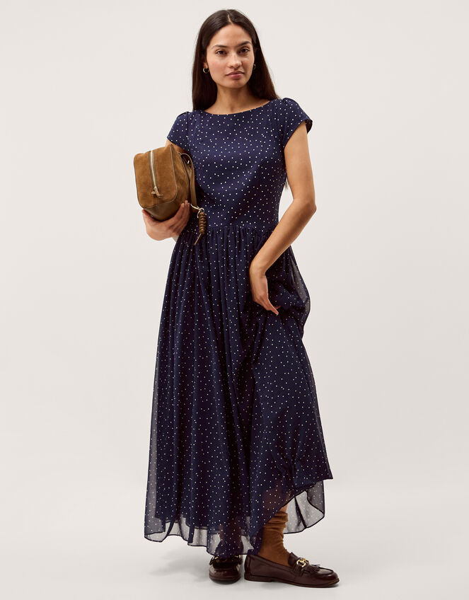Caitie Polka Dot Midi Dress, Blue (NAVY), large