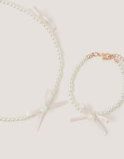 Rose Bow Pearl Necklace & Bracelet Set, , large