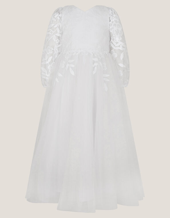 Sienna Floral Embroidered Long Sleeve Dress, White (WHITE), large